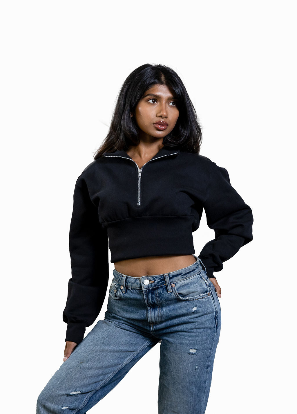 Quarter Zip Cropped Sweater – Rebel Apparel Inc.