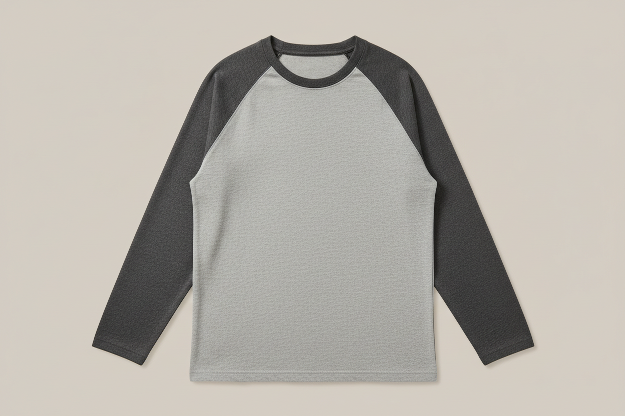 Raglan Two Tone Crew Neck sweatshirt made of 80/20 fleece combed cotton, pre-washed and pre-shrunk.