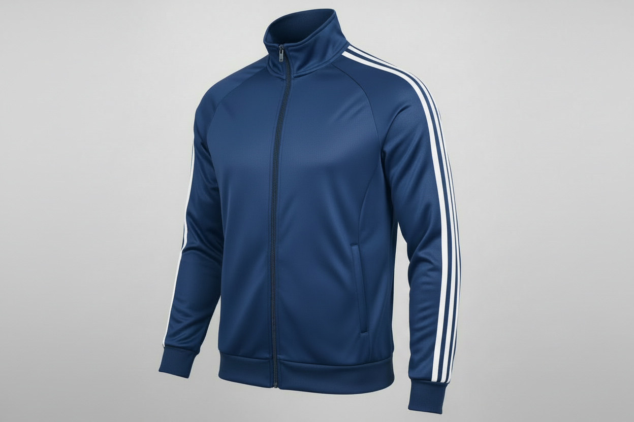 Two Striped Icon Jacket made of 100% polyester brush dazzle, pre-washed and pre-shrunk