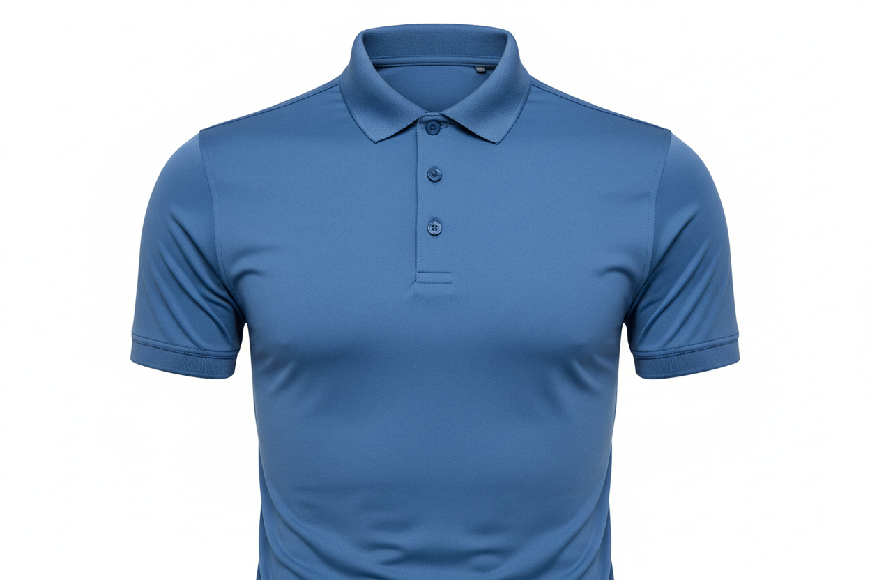 Three Button Polo Top in polyester-spandex blend, pre-washed and pre-shrunk, customizable colors available